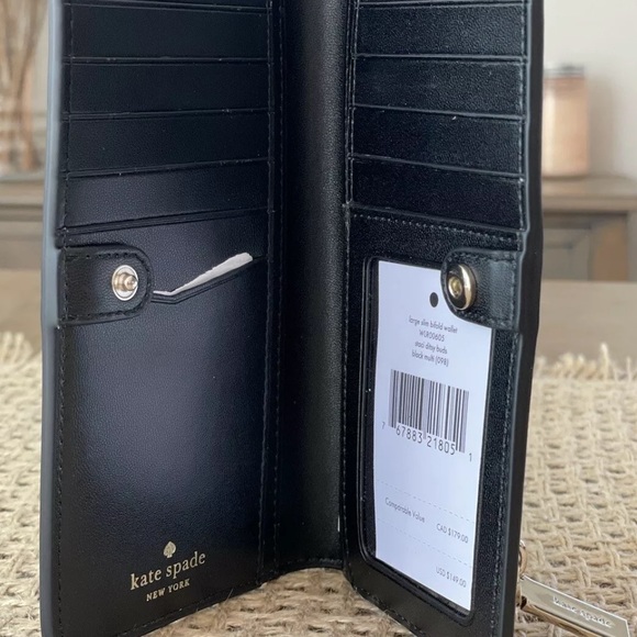 Kate Spade Staci Ditsy Buds Large Slim Bifold Wallet Black Multi Floral - Picture 4 of 5